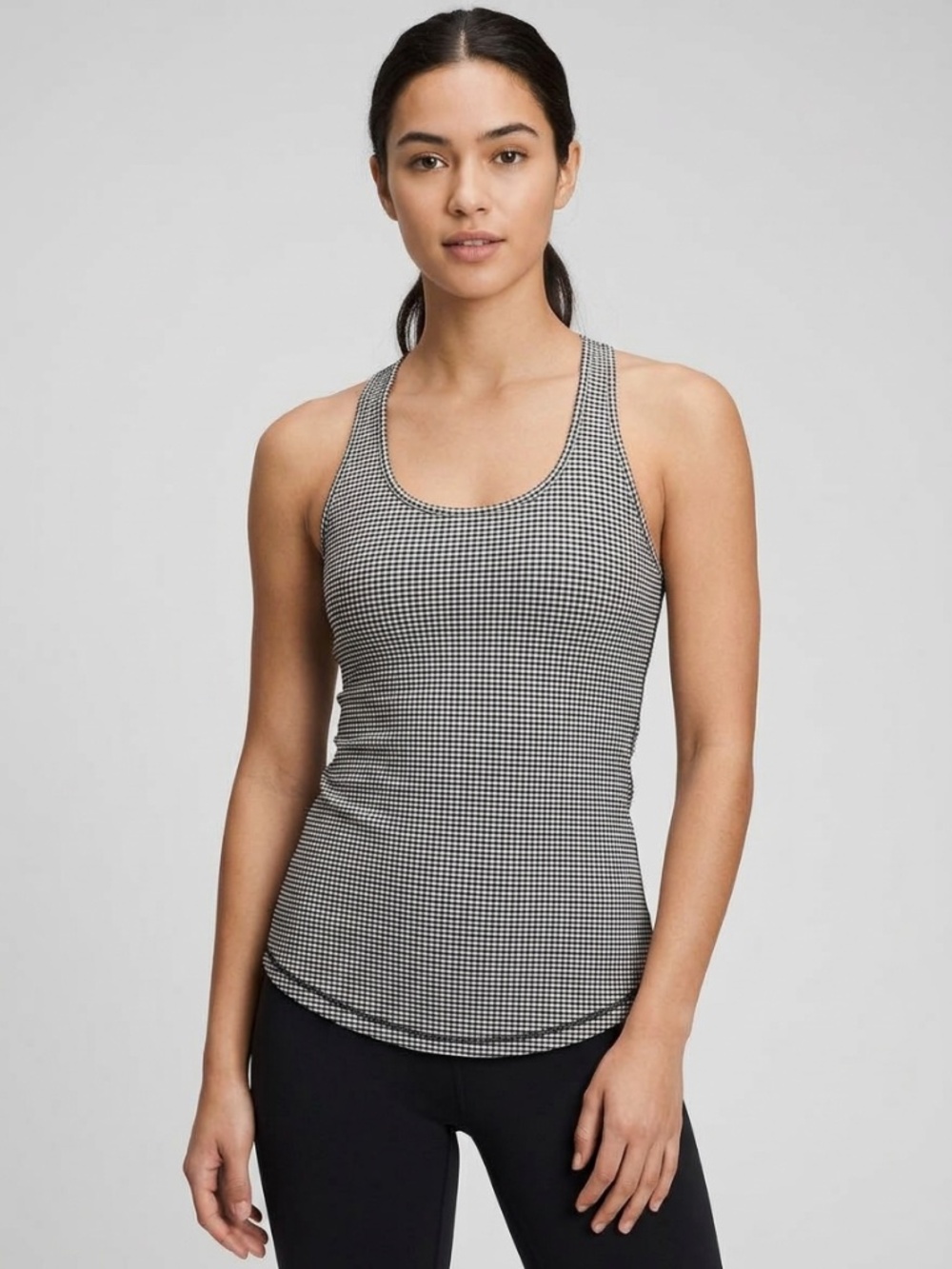 Luluemon Black & White Striped Gingham Racerback Tank Top